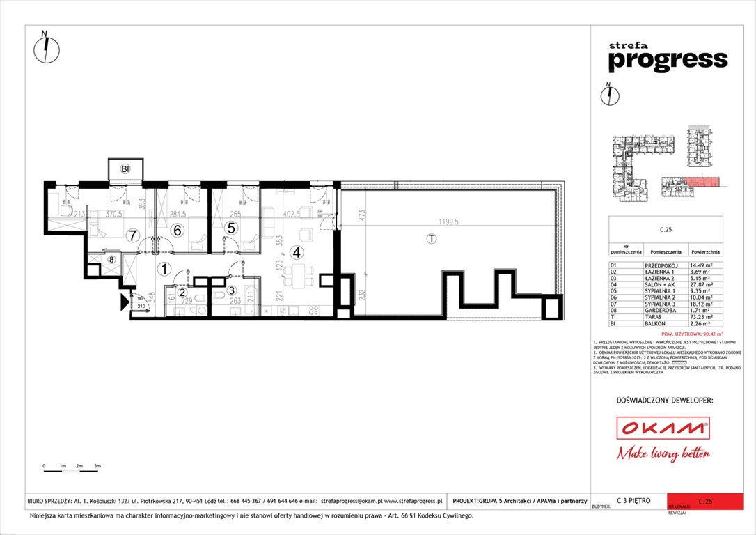 Nowe mieszkanie trzypokojowe Strefa PROGRESS Łódź, Al. Kościuszki 132  90m2 Foto 1