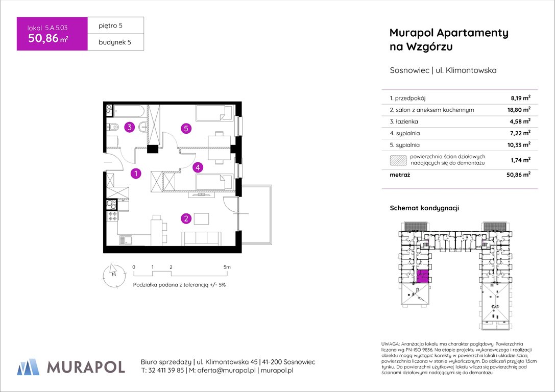 Nowe mieszkanie trzypokojowe Murapol Apartamenty na Wzgórzu Sosnowiec, ul. Klimontowska  51m2 Foto 1