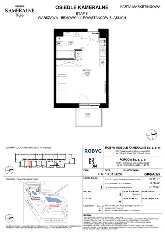 Nowa kawalerka Osiedle Kameralne etap 6 Warszawa, Powstańców Śląskich  27m2 Foto 1