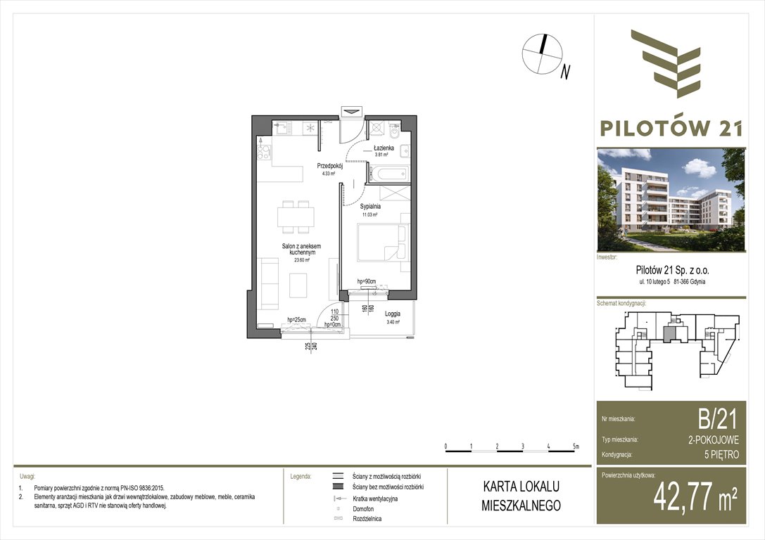 Nowe mieszkanie dwupokojowe Pilotow 21 Gdańsk, Zaspa, Pilotów 21  43m2 Foto 1