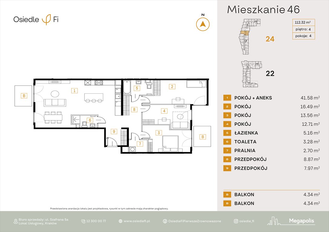 Nowe mieszkanie czteropokojowe  Osiedle FI 3 Kraków, Rzemieślnicza 22-24  113m2 Foto 1