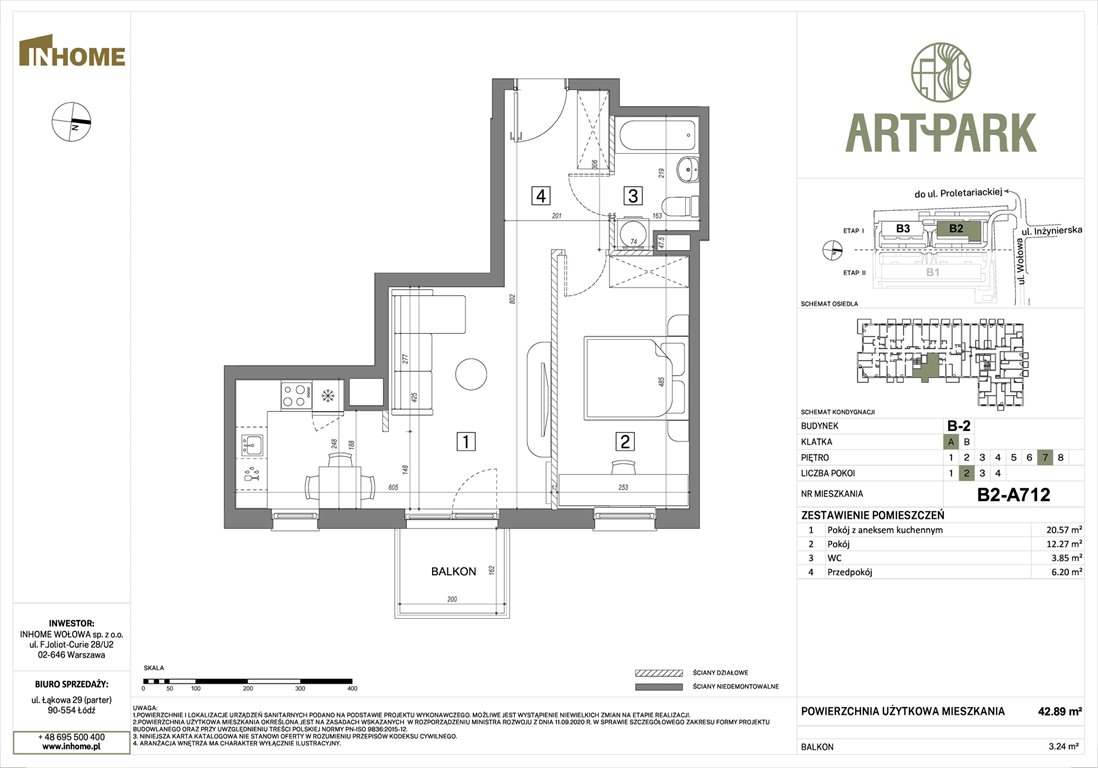 Nowe mieszkanie dwupokojowe ArtPark Łódź, Polesie, Wołowa 4A  43m2 Foto 1