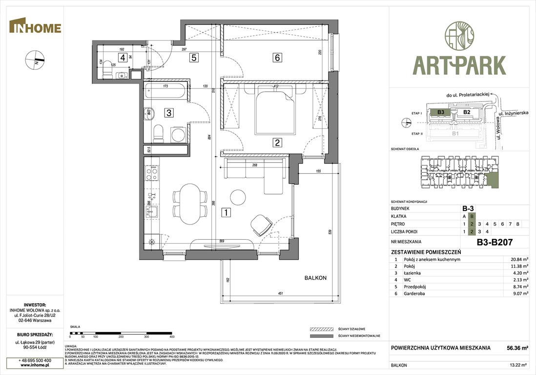 Nowe mieszkanie trzypokojowe ArtPark Łódź, Polesie, Wołowa 4A  56m2 Foto 1
