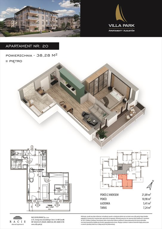 Nowe mieszkanie dwupokojowe Villa Park - Etap III Augustów, Wypoczynkowa  38m2 Foto 1