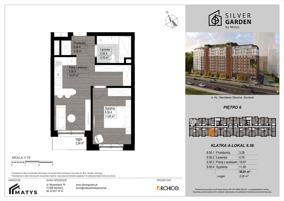 Nowe mieszkanie dwupokojowe Silver Garden Szczecin, Centrum, al. Wyzwolenia 70 / ul. Staszica 21  39m2 Foto 1