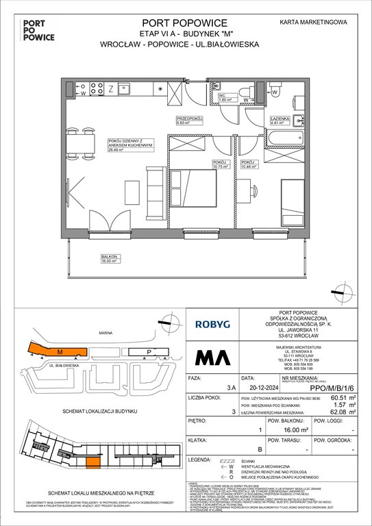 Nowe mieszkanie trzypokojowe Port Popowice Wrocław, Fabryczna, Białowieska 91a  61m2 Foto 1