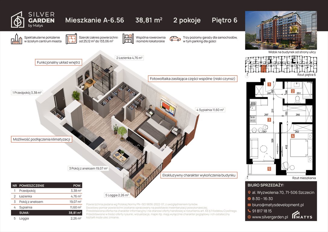 Nowe mieszkanie dwupokojowe Silver Garden Szczecin, Centrum, al. Wyzwolenia 70 / ul. Staszica 21  39m2 Foto 1