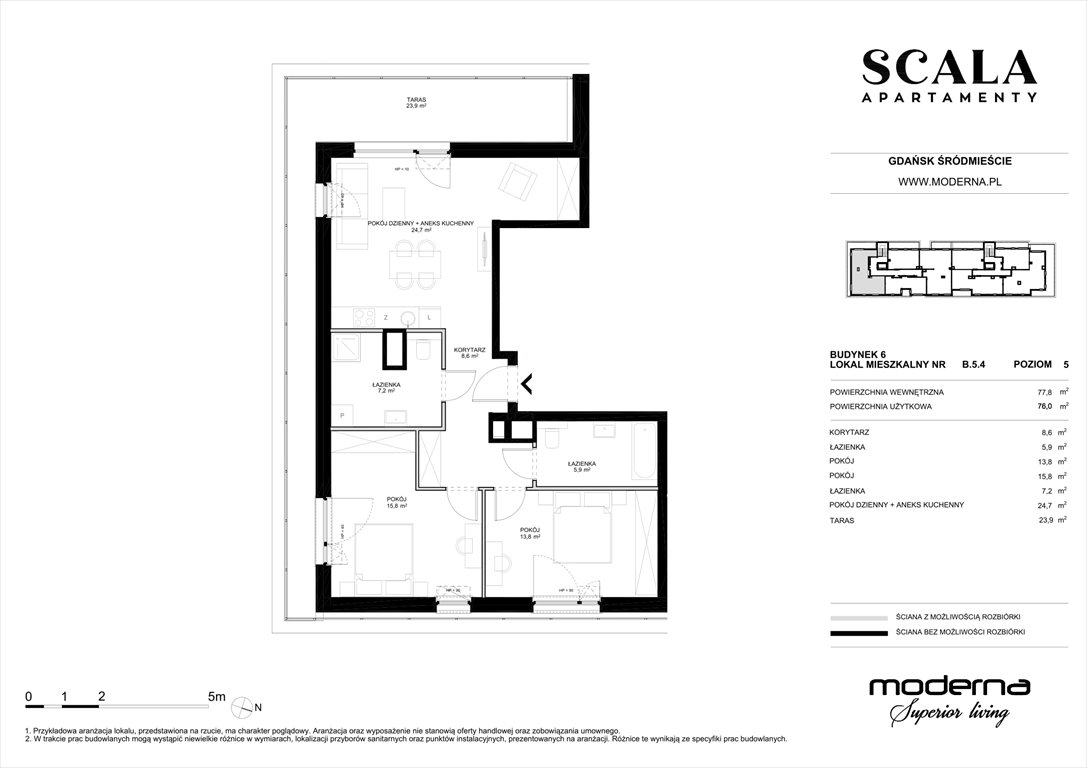 Nowe mieszkanie trzypokojowe Scala Gdańsk, ul. Łąkowa 60  78m2 Foto 1