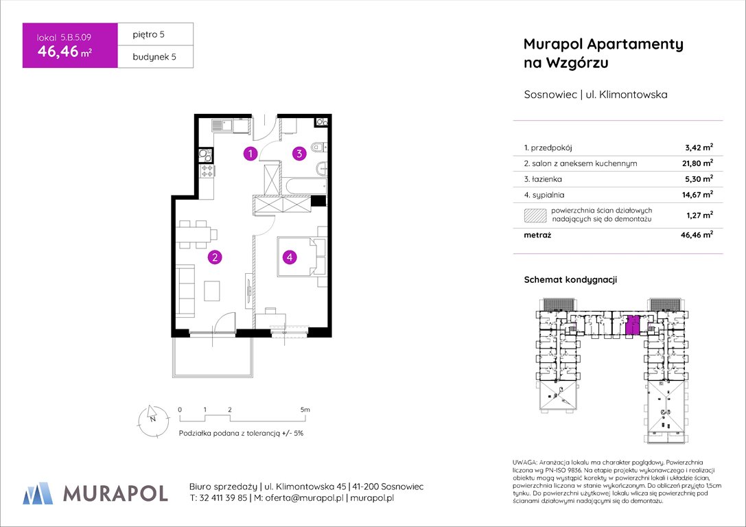 Nowe mieszkanie dwupokojowe Murapol Apartamenty na Wzgórzu Sosnowiec, ul. Klimontowska  46m2 Foto 1