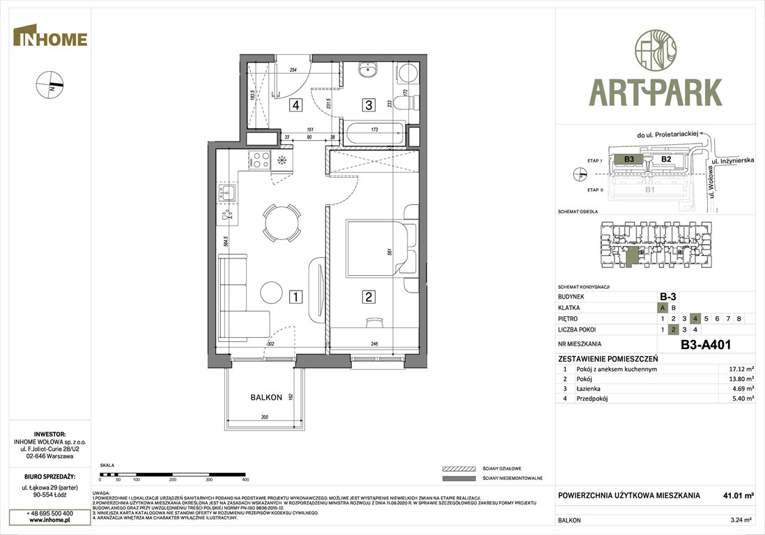 Nowe mieszkanie dwupokojowe ArtPark Łódź, Polesie, Wołowa 4A  41m2 Foto 1