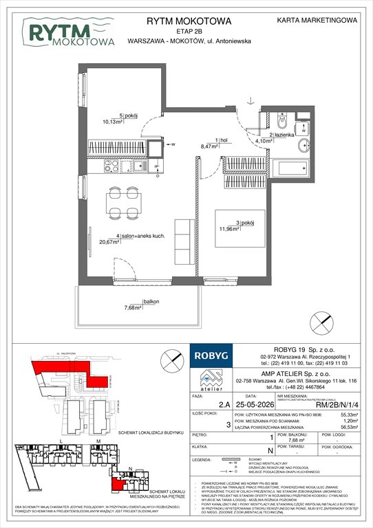 Nowe mieszkanie trzypokojowe Rytm Mokotowa Warszawa, Mokotów, Antoniewska 3B  55m2 Foto 1