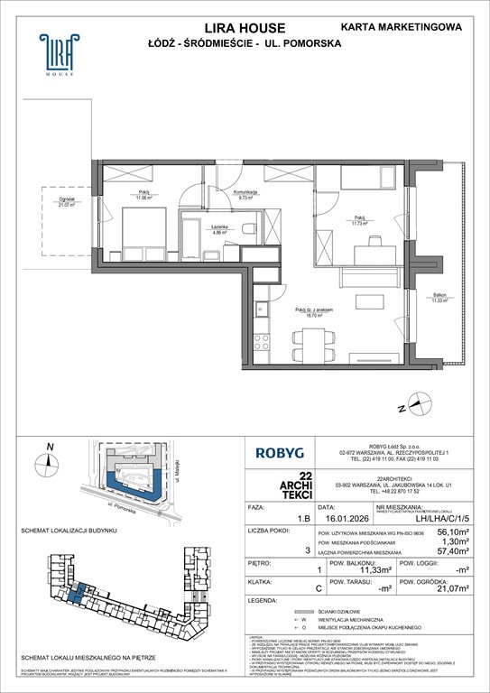 Nowe mieszkanie trzypokojowe Lira House Łódź, Pomorska 108  56m2 Foto 1