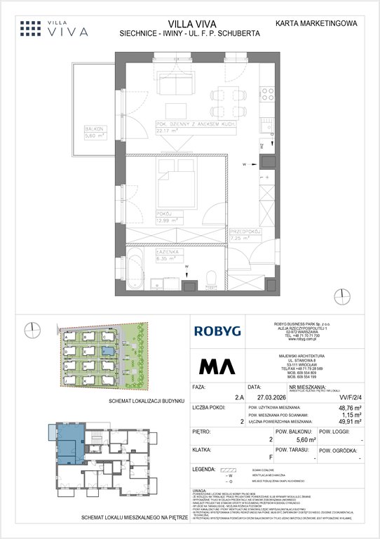 Nowe mieszkanie dwupokojowe VILLA VIVA Wrocław, Iwiny, ul. Franza Petera Schuberta  49m2 Foto 1