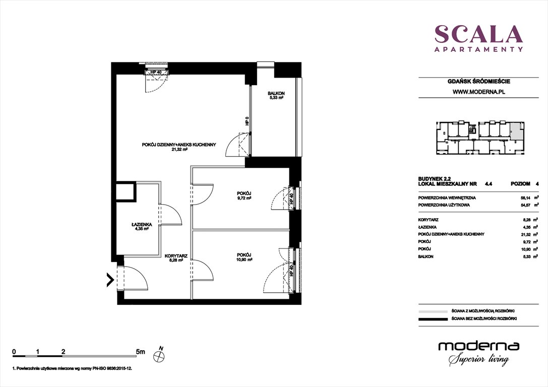 Nowe mieszkanie trzypokojowe Scala Gdańsk, ul. Łąkowa 60  56m2 Foto 1