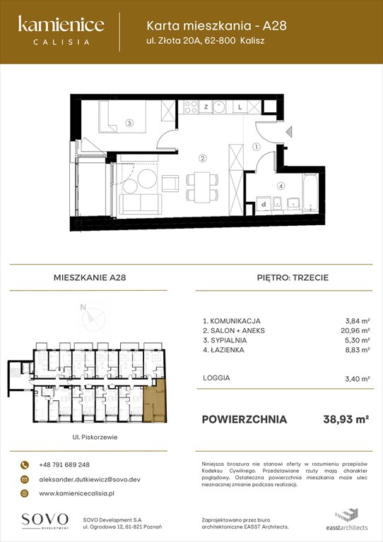 Nowe mieszkanie dwupokojowe Kamienice Calisia Kalisz, UL. ZŁOTA 20 A  39m2 Foto 1