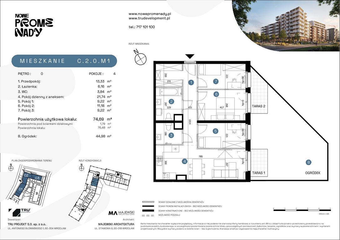 Nowe mieszkanie czteropokojowe  Nowe Promenady Wrocław, Kleczków, ul. Czochralskiego/ Miłosza  75m2 Foto 1