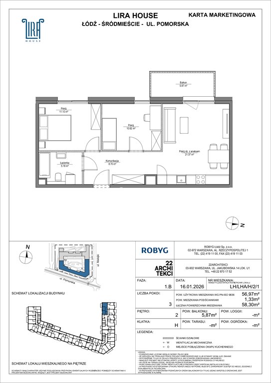 Nowe mieszkanie trzypokojowe Lira House Łódź, Pomorska 108  57m2 Foto 1