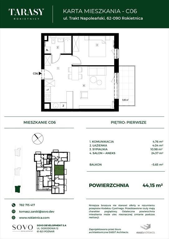 Nowe mieszkanie dwupokojowe Tarasy Rokietnicy Rokietnica, Trakt Napoleoński  44m2 Foto 1