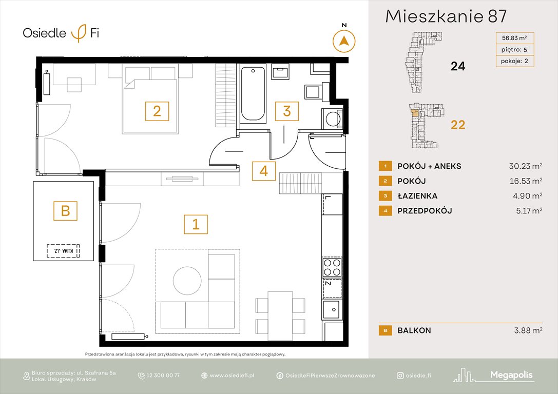 Nowe mieszkanie dwupokojowe Osiedle FI 3 Kraków, Rzemieślnicza 22-24  57m2 Foto 1