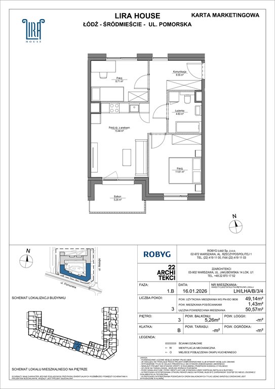 Nowe mieszkanie trzypokojowe Lira House Łódź, Pomorska 108  49m2 Foto 1