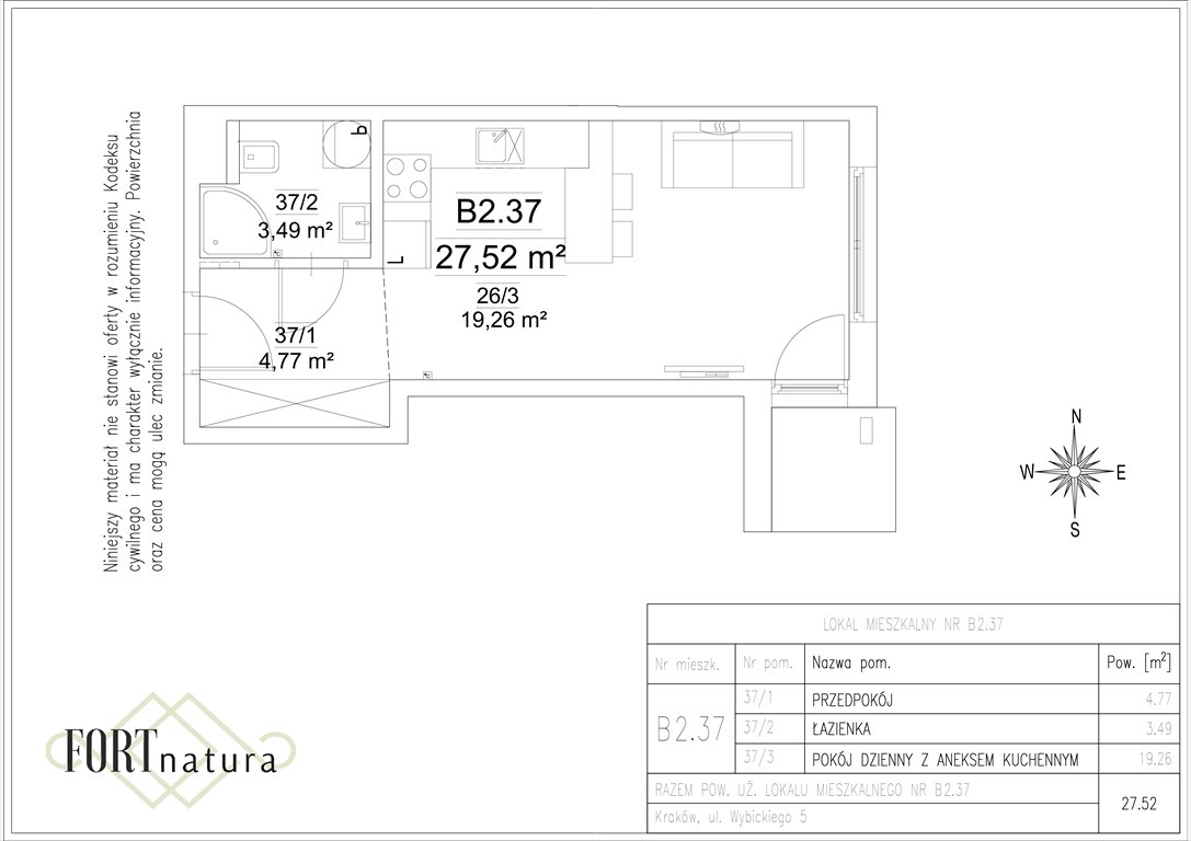 Nowa kawalerka FORT NATURA Kraków, Krowodrza, Wybickiego 5  28m2 Foto 1