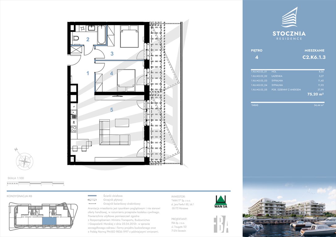 Nowe mieszkanie trzypokojowe Stocznia Residence Radziwie, ul. Popłacińska 42  75m2 Foto 1