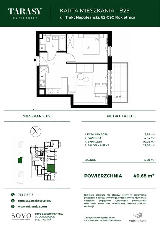 Nowe mieszkanie dwupokojowe Tarasy Rokietnicy Rokietnica, Trakt Napoleoński  41m2 Foto 1