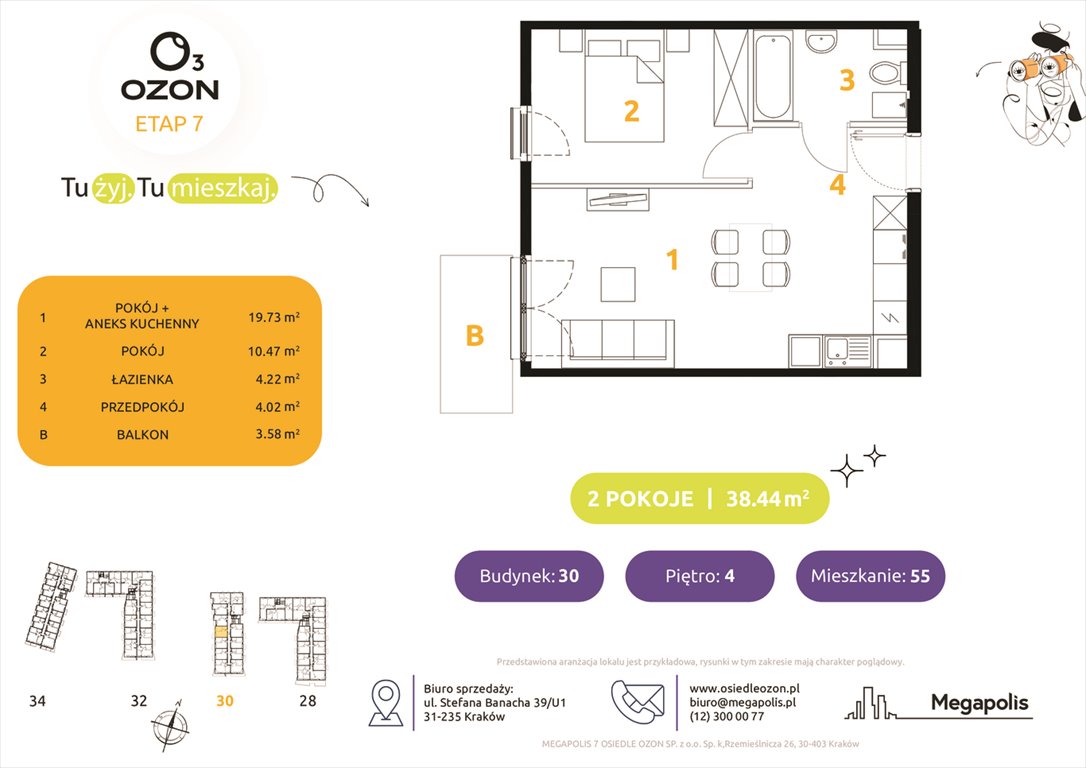 Nowe mieszkanie dwupokojowe Osiedle Ozon etap 7 Kraków, Prądnik Biały, Banacha 28-34  38m2 Foto 1