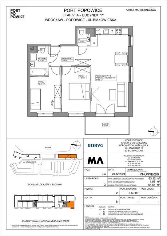 Nowe mieszkanie trzypokojowe Port Popowice Wrocław, Fabryczna, Białowieska 91a  63m2 Foto 1