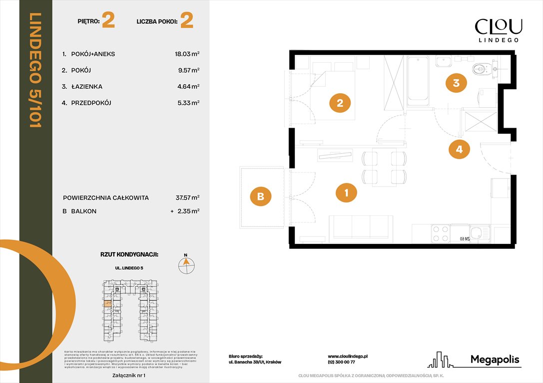 Nowe mieszkanie dwupokojowe Clou Lindego Kraków, Lindego 5  38m2 Foto 1