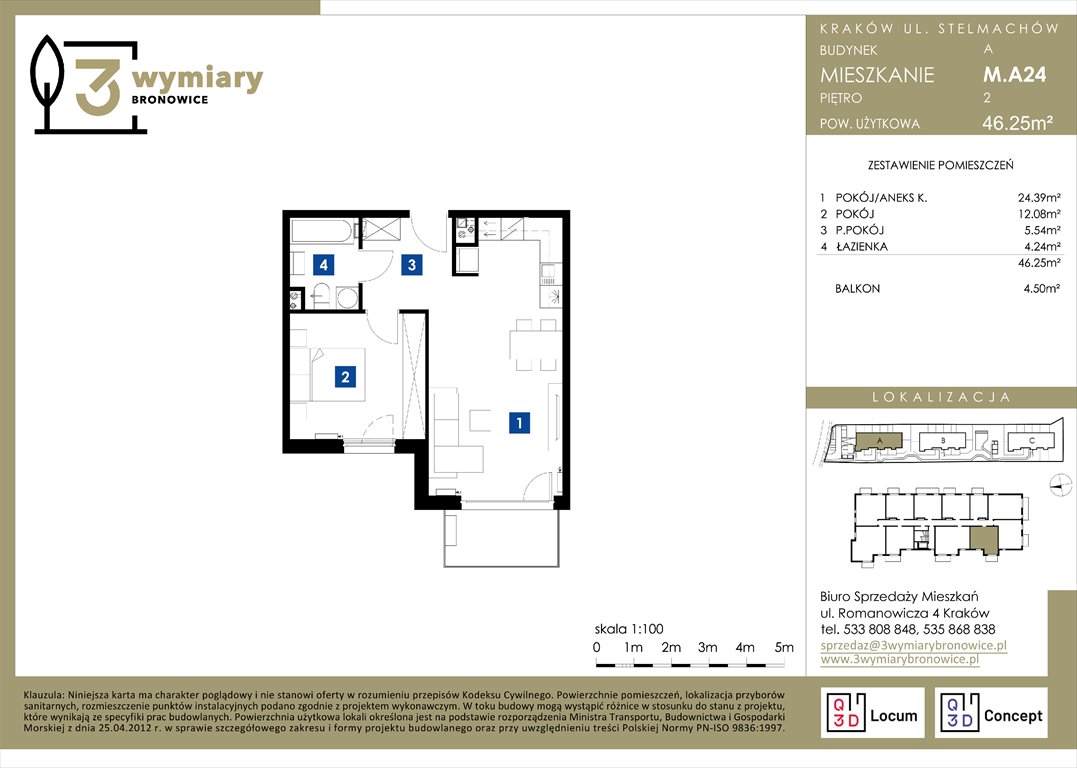 Nowe mieszkanie dwupokojowe 3 Wymiary Bronowice Kraków, Bronowice Wielkie, Stelmachów  46m2 Foto 1