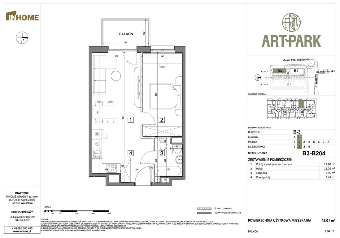 Nowe mieszkanie dwupokojowe ArtPark Łódź, Polesie, Wołowa 4A  42m2 Foto 1