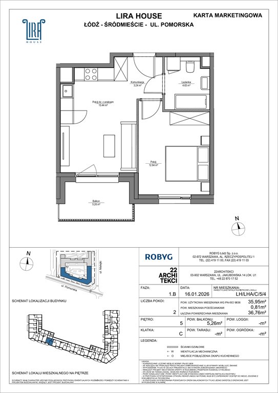 Nowe mieszkanie dwupokojowe Lira House Łódź, Pomorska 108  36m2 Foto 1