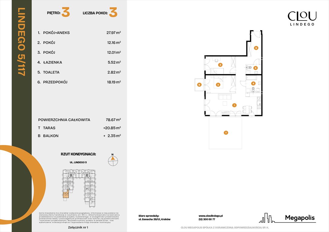 Nowe mieszkanie trzypokojowe Clou Lindego Kraków, Lindego 5  79m2 Foto 1