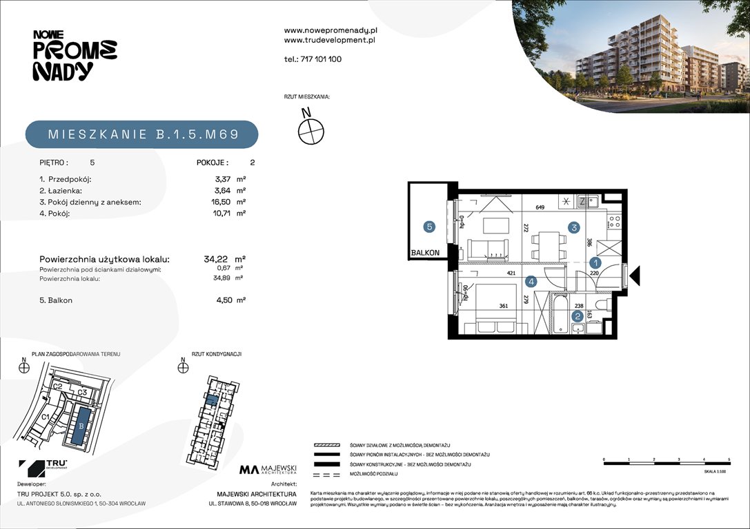 Nowe mieszkanie dwupokojowe Nowe Promenady Wrocław, Kleczków, ul. Czochralskiego/ Miłosza  34m2 Foto 1