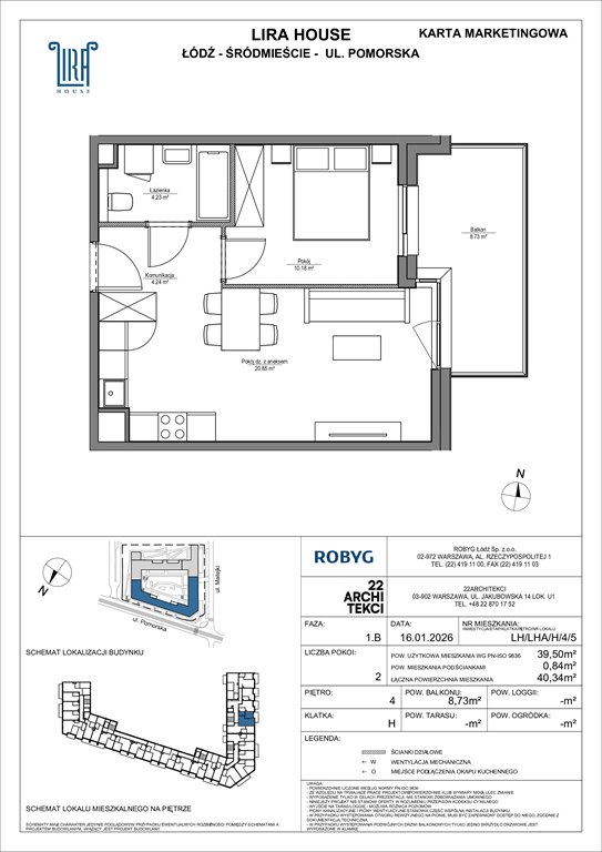 Nowe mieszkanie dwupokojowe Lira House Łódź, Pomorska 108  40m2 Foto 1