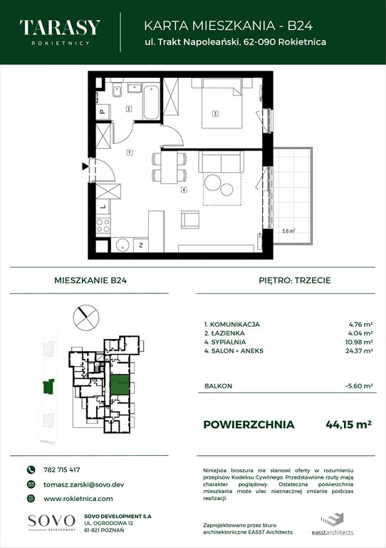 Nowe mieszkanie dwupokojowe Tarasy Rokietnicy Rokietnica, Trakt Napoleoński  44m2 Foto 1