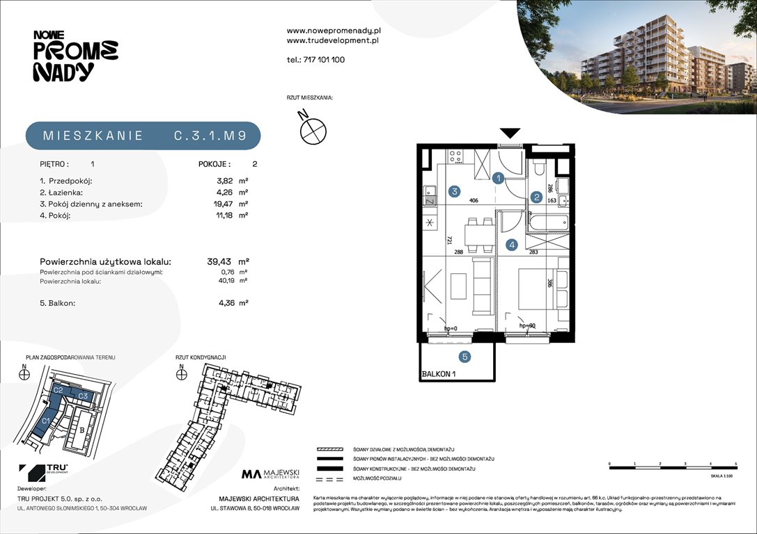 Nowe mieszkanie dwupokojowe Nowe Promenady Wrocław, Kleczków, ul. Czochralskiego/ Miłosza  39m2 Foto 1