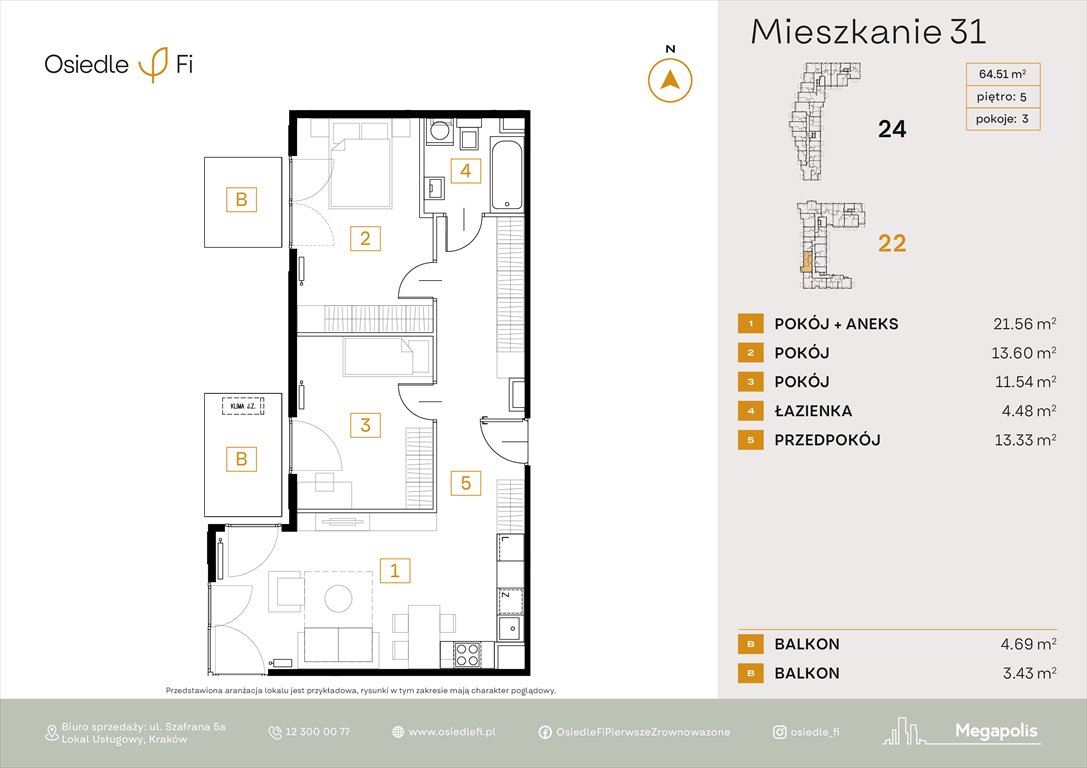 Nowe mieszkanie trzypokojowe Osiedle FI Kraków, Rzemieślnicza 22-24  65m2 Foto 1