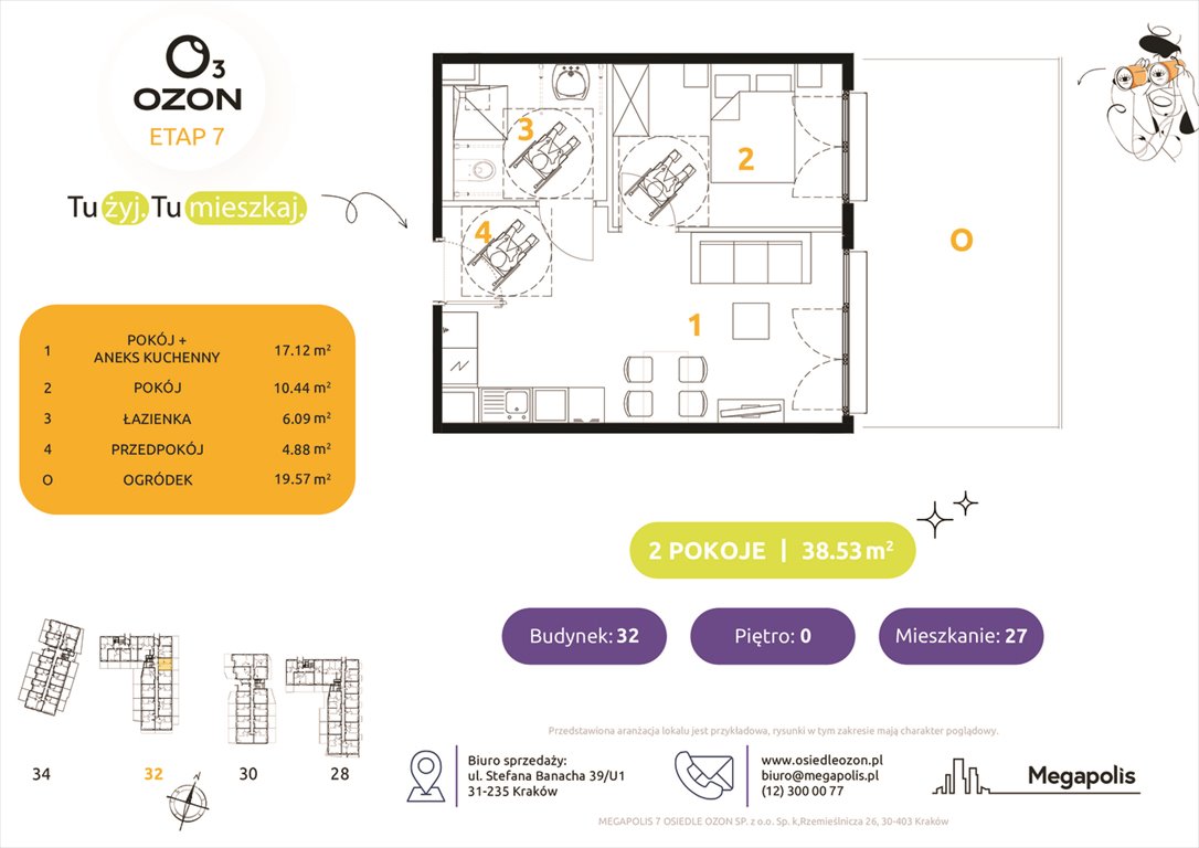 Nowe mieszkanie dwupokojowe Osiedle Ozon etap 7 Kraków, Prądnik Biały, Banacha 28-34  39m2 Foto 1