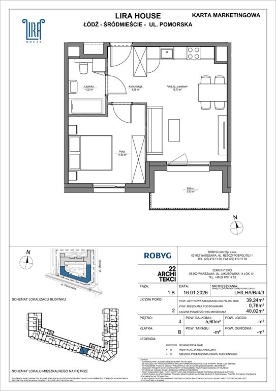 Nowe mieszkanie dwupokojowe Lira House Łódź, Pomorska 108  39m2 Foto 1