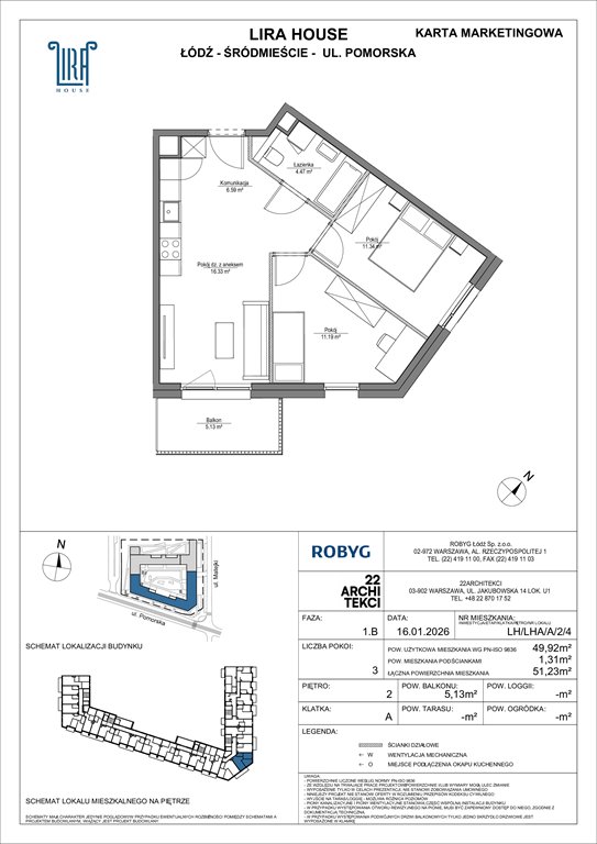 Nowe mieszkanie trzypokojowe Lira House Łódź, Pomorska 108  50m2 Foto 1
