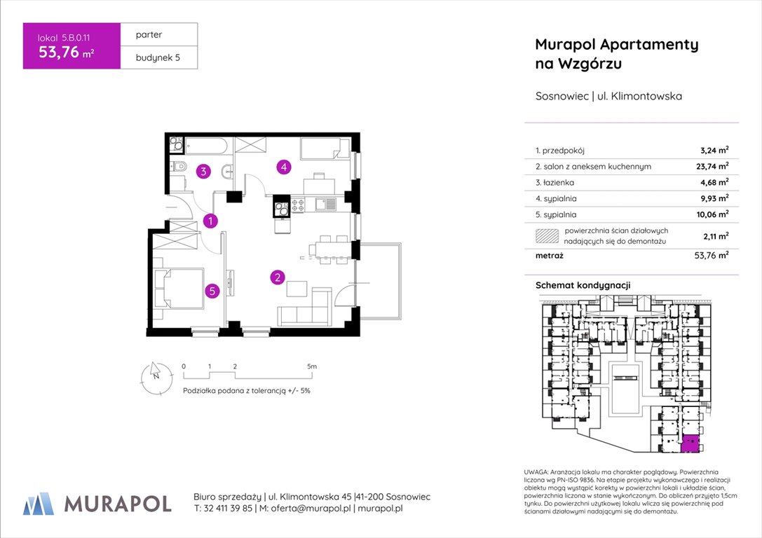 Nowe mieszkanie trzypokojowe Murapol Apartamenty na Wzgórzu Sosnowiec, ul. Klimontowska  54m2 Foto 1