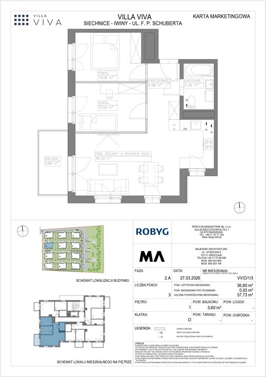 Nowe mieszkanie trzypokojowe VILLA VIVA Wrocław, Iwiny, ul. Franza Petera Schuberta  57m2 Foto 1