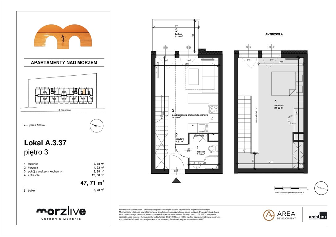 Nowa kawalerka MORZLIVE Ustronie Morskie, Graniczna 4  48m2 Foto 1