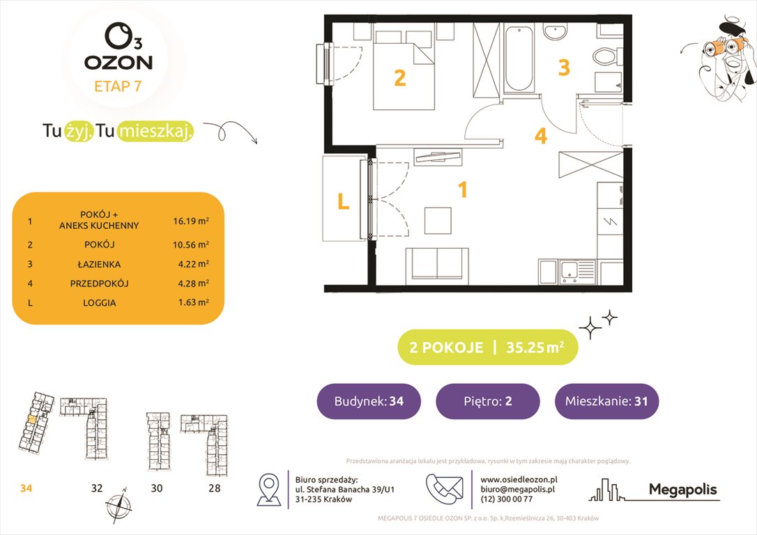 Nowe mieszkanie dwupokojowe Osiedle Ozon etap 7 Kraków, Prądnik Biały, Banacha 28-34  35m2 Foto 1