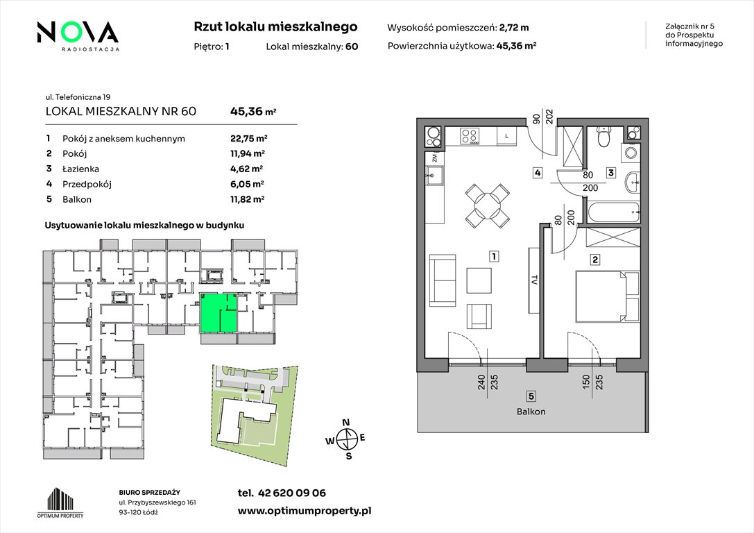 Nowe mieszkanie dwupokojowe NOVA RADIOSTACJA  Łódź, Śródmieście, ul. Telefoniczna 19  45m2 Foto 1