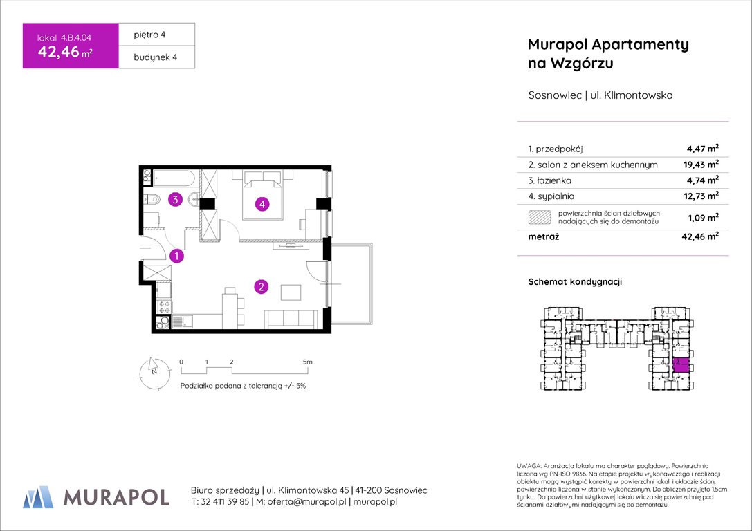 Nowe mieszkanie dwupokojowe Murapol Apartamenty na Wzgórzu Sosnowiec, ul. Klimontowska  42m2 Foto 1