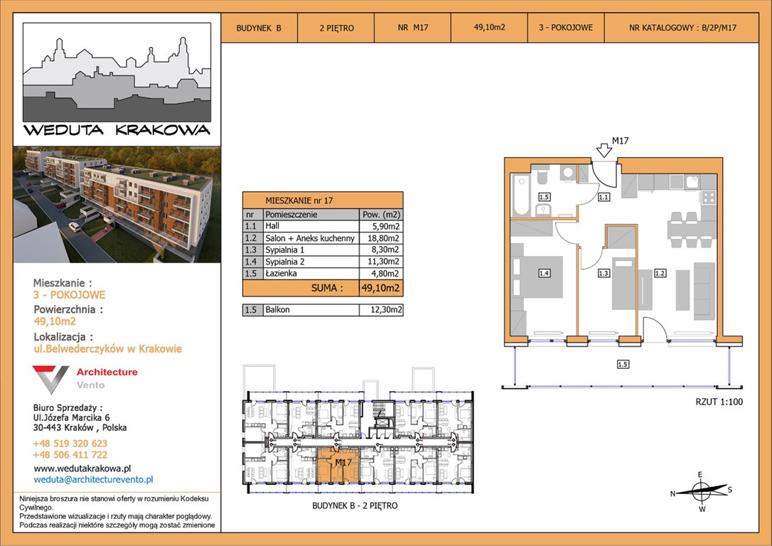 Nowe mieszkanie trzypokojowe Weduta Krakowa Budynek B Kraków, Krowodrza, Papierni Prądnickich 48  49m2 Foto 1