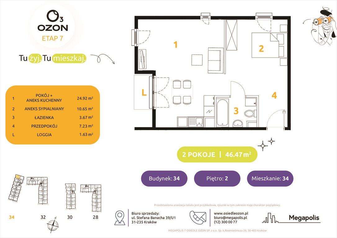 Nowe mieszkanie dwupokojowe Osiedle Ozon etap 7 Kraków, Prądnik Biały, Banacha 28-34  46m2 Foto 1